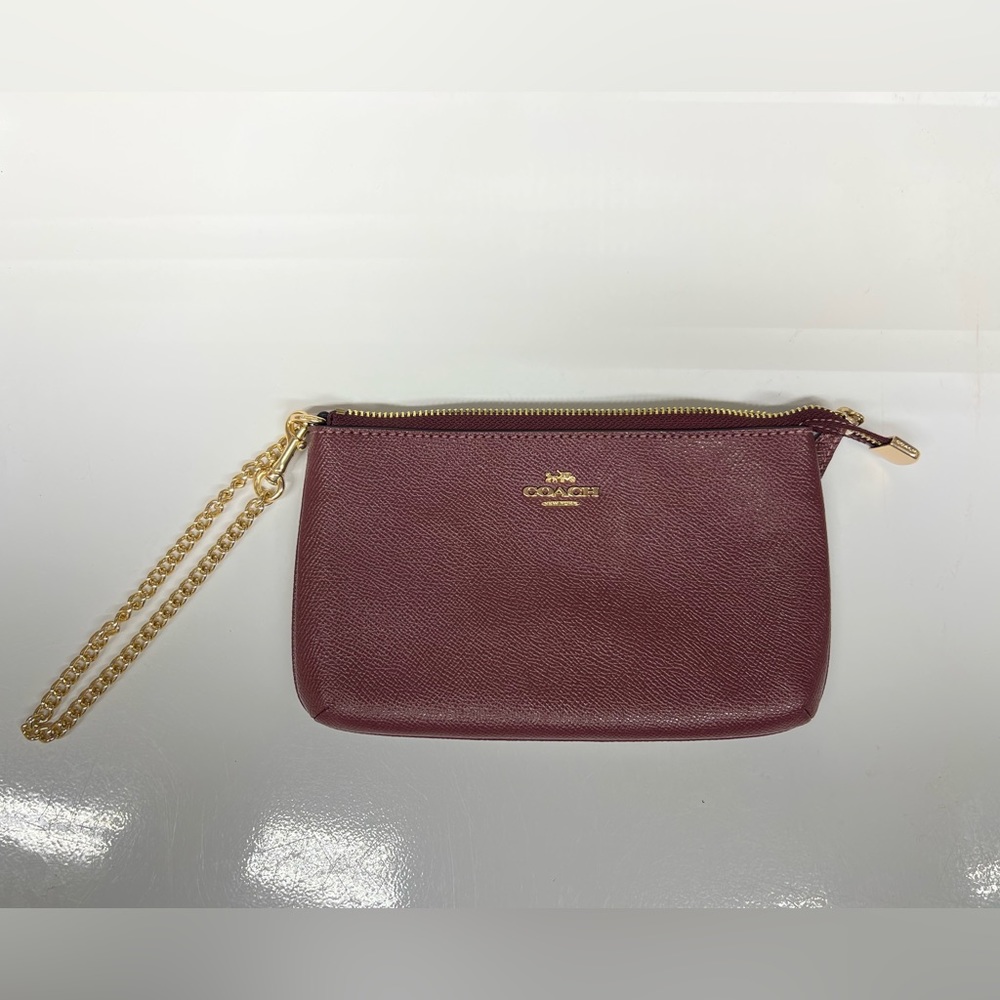 Coach Large Wristlet with Chain Handle in Wine